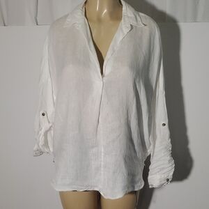 Women's WITCHERY 100% Linen White Pull On Blouse Top Size 10